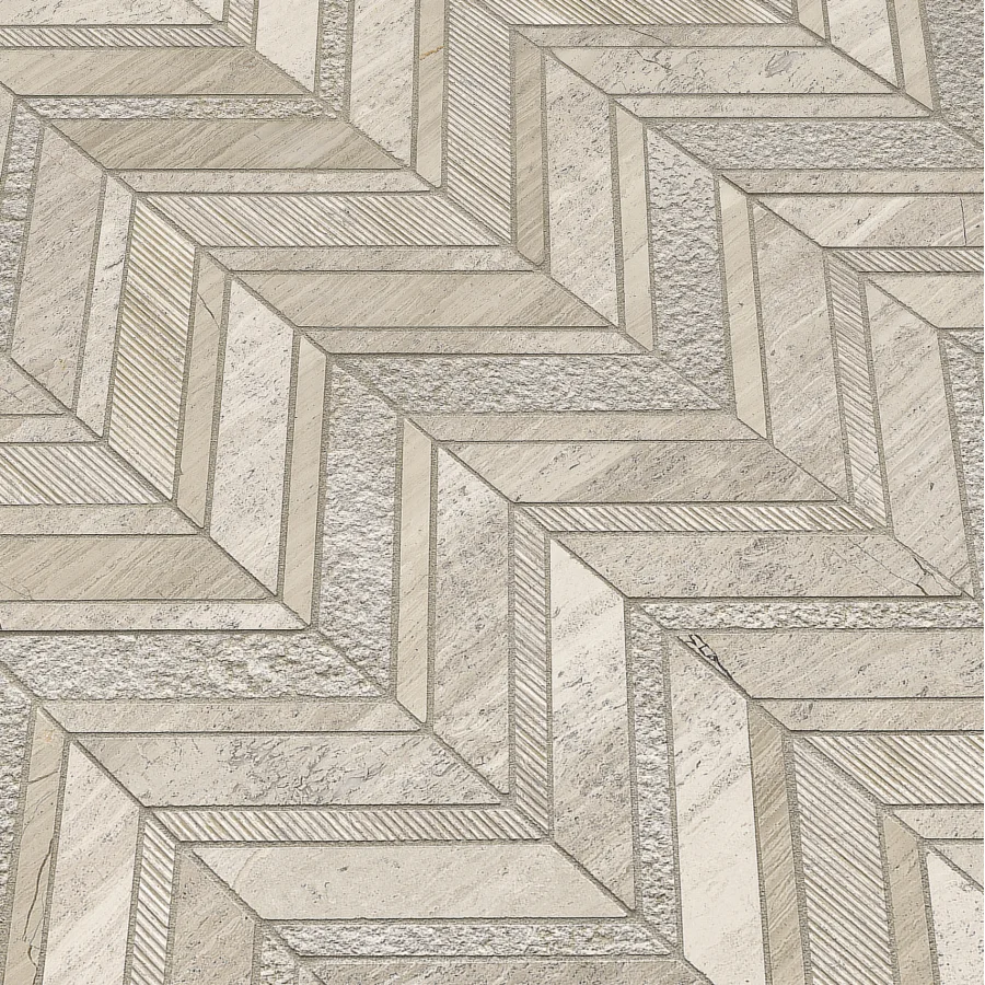 MSI White Quarry - 12" x 12" Chevron Mosaic Sheet - Varied Marble Visual - Carton