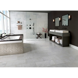 MSI White Quarry - 12" x 12" Chevron Mosaic Sheet - Varied Marble Visual - Carton