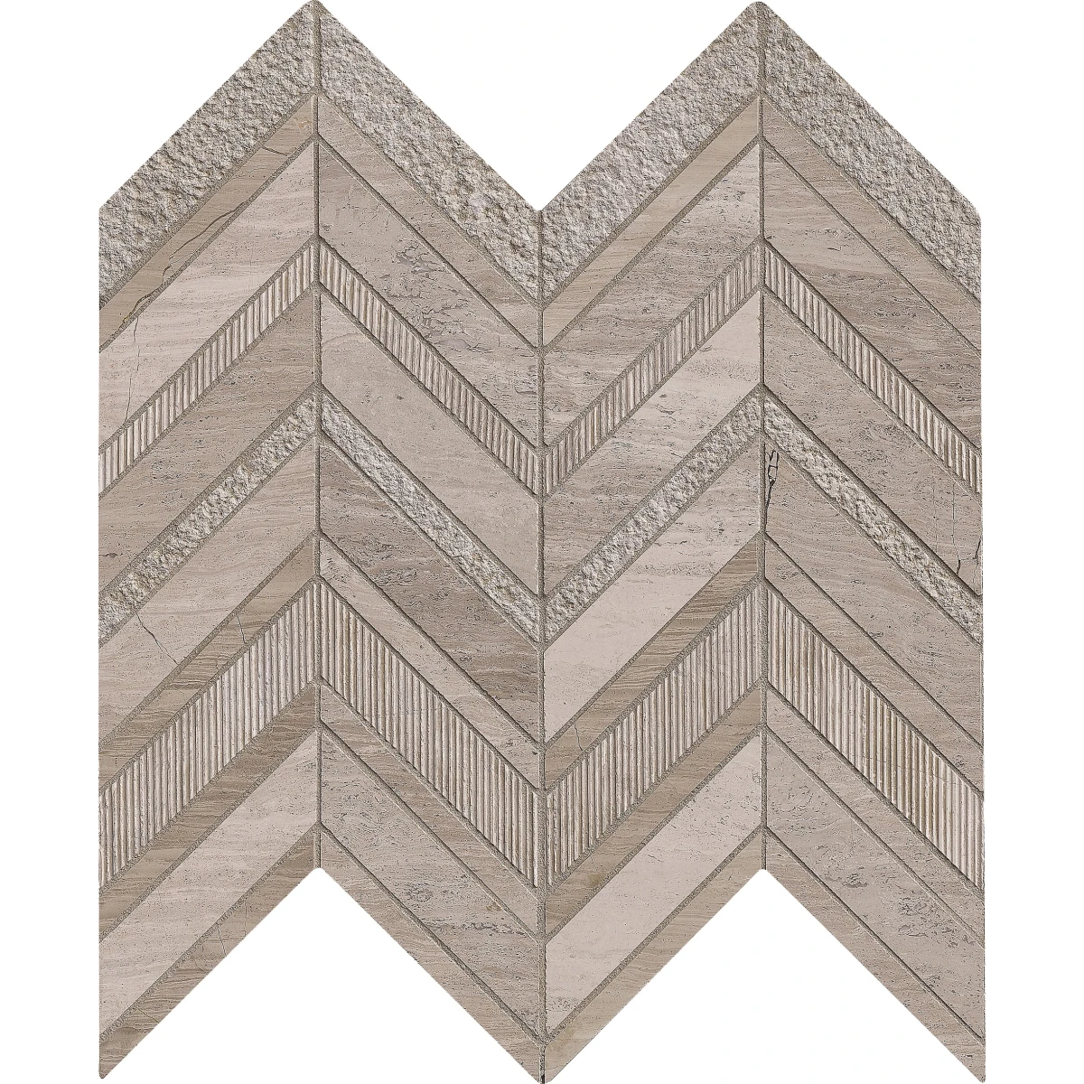 MSI White Quarry - 12" x 12" Chevron Mosaic Sheet - Varied Marble Visual - Carton