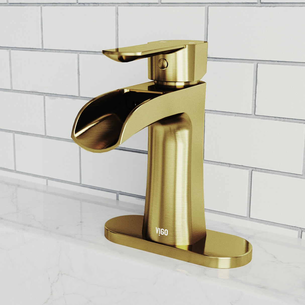 VIGO Paloma Single Hole Bathroom Faucet with Deck Plate in Matte Brushed Gold VG01041MGK1
