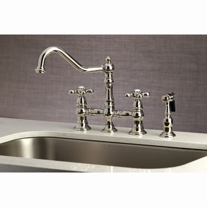 Kingston Brass KS3276AXBS Restoration 8" Bridge Kitchen Faucet with Sprayer, Polished Nickel