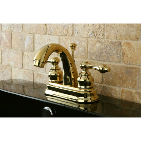Restoration KB5612AL Two-Handle 3-Hole Deck Mount 4" Centerset Bathroom Faucet with Plastic Pop-Up, Polished Brass