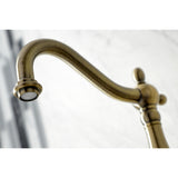 Kingston Brass KS1263AXBS Heritage Wall Mount Bridge Kitchen Faucet with Brass Sprayer, Antique Brass