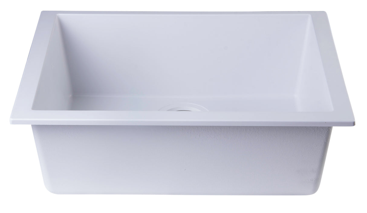 ALFI brand AB2420UM-W White 24" Undermount Single Bowl Granite Composite Kitchen Sink