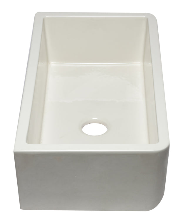 33" Biscuit Smooth Apron Solid Thick Wall Fireclay Single Bowl Farm Sink
