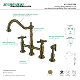 Kingston Brass KS1273AXBS Heritage Bridge Kitchen Faucet with Brass Sprayer, Antique Brass