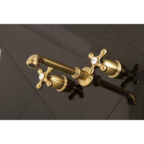 Kingston Brass KS7127AX English Country Two-Handle Wall Mount Bathroom Faucet, Brushed Brass