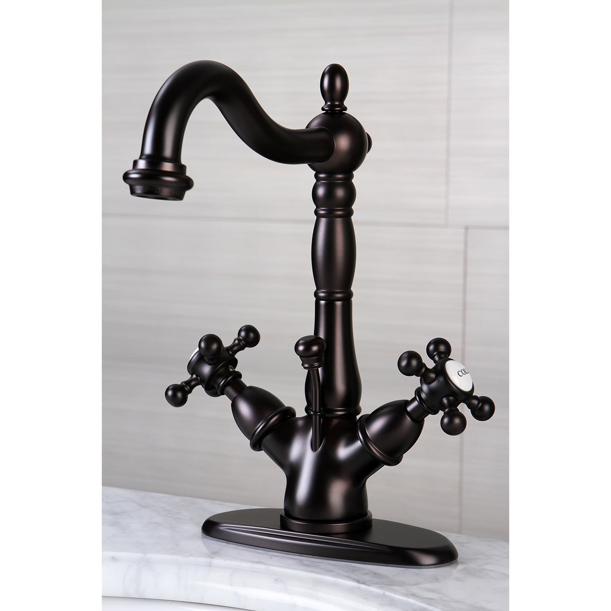 Kingston Brass KS1435BX Vintage Two-Handle Bathroom Faucet with Brass Pop-Up and Cover Plate, Oil Rubbed Bronze