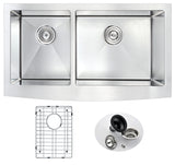 ANZZI K-AZ3620-3B ELYSIAN Series 36 in. Farm House 40/60 Dual Basin Handmade Stainless Steel Kitchen Sink