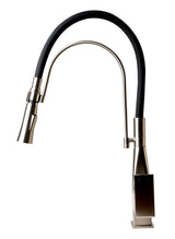 Brushed Nickel Square Kitchen Faucet with Black Rubber Stem