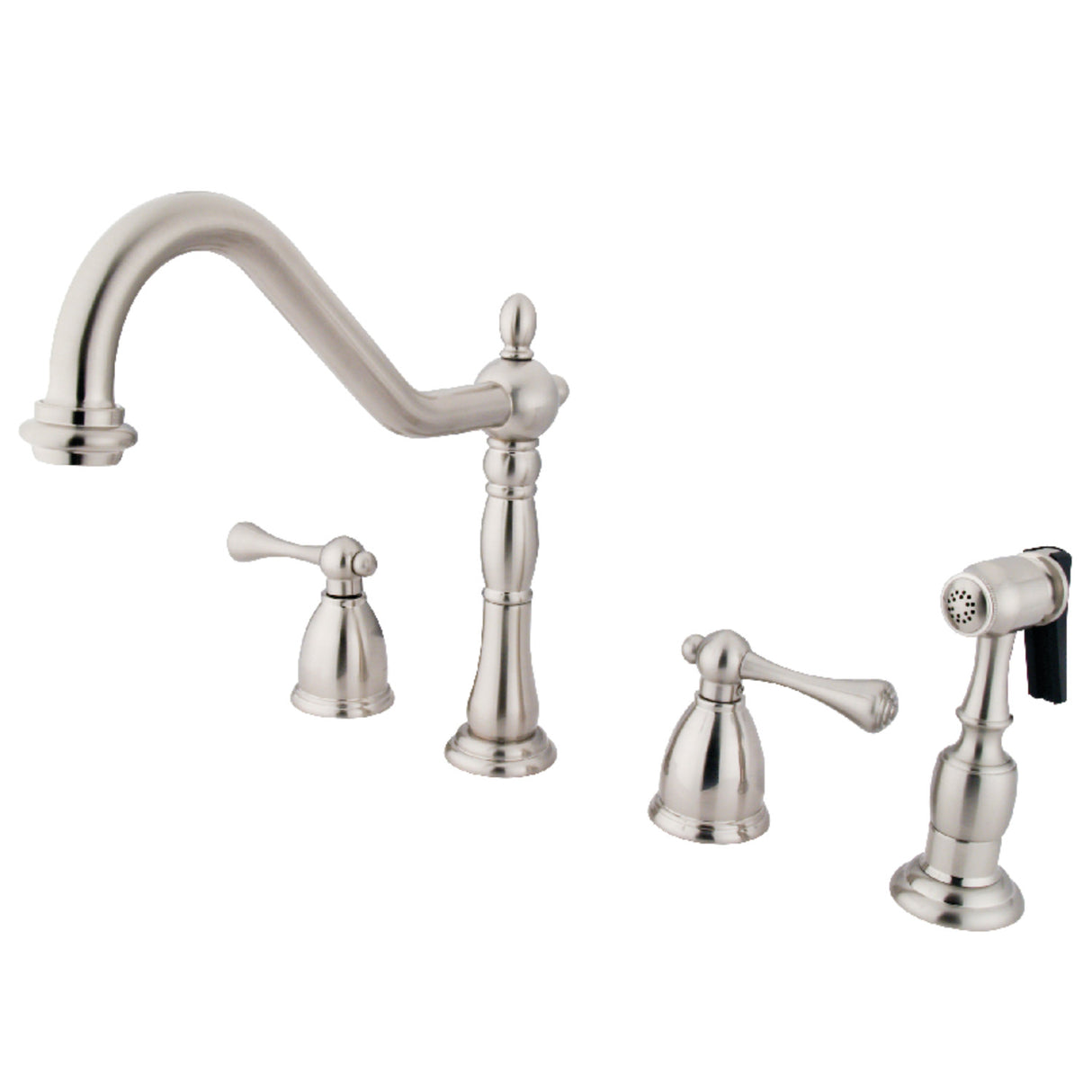 Kingston Brass KB1798BLBS Heritage Widespread Kitchen Faucet, Brushed Nickel