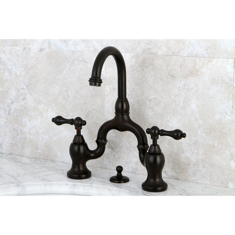 Kingston Brass KS7995AL English Country Bridge Bathroom Faucet with Brass Pop-Up, Oil Rubbed Bronze
