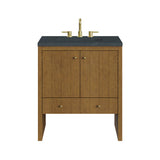 Hudson 30" Single Vanity, Honey Oak w/ 3 CM Charcoal Soapstone Silestone Top