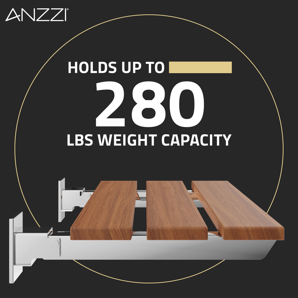 ANZZI AC-AZ202 Bohemian 18.7 in. Teak Wall Mounted Folding Shower Seat