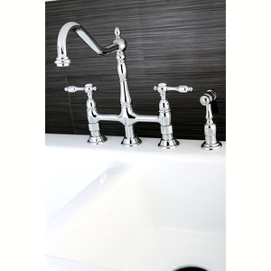 Kingston Brass KS1271TALBS Tudor Bridge Kitchen Faucet with Brass Sprayer, Polished Chrome