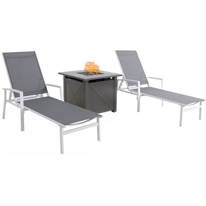 Hanover NAPCHS3PCFP-WG Naples 3pc Chaise Set: 2 Alum Chaise Lounges and Tile Top Fire Pit