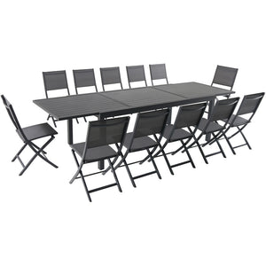 Hanover NAPDN13PCFD-GRY Naples13pc: 12 Aluminum Sling Folding Chairs, Aluminum Extension Table