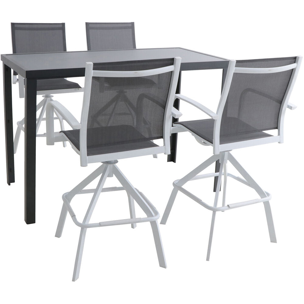 Hanover NAPDN5PCBR-WG Naples 5pc Bar Set: 4 Sling Bar Chairs and Glass Bar Table