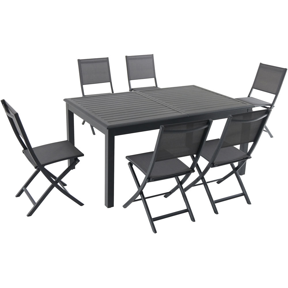 Hanover NAPDN7PCFD-GRY Naples7pc: 6 Aluminum Folding Sling Chairs, Aluminum Extension Table