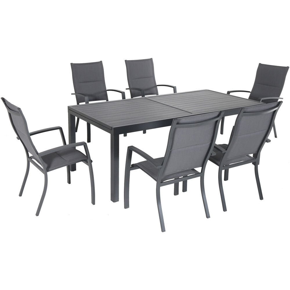 Hanover NAPDN7PCHB-GRY Naples7pc: 6 High Back Padded Sling Chairs, Aluminum Extension Table