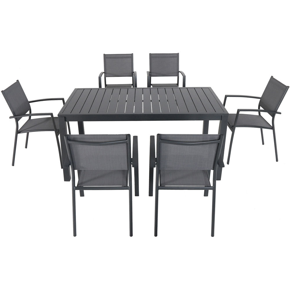 Hanover NAPDNS7PC-GRY Naples7pc: 6 Aluminum Sling Chairs, 63x35" Aluminum Slat Table