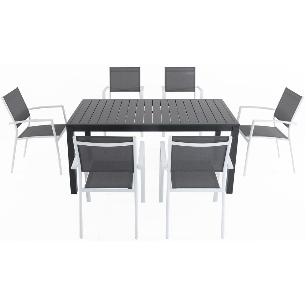Hanover NAPDNS7PC-WHT Naples7pc: 6 Aluminum Sling Chairs, 63x35" Aluminum Slat Table