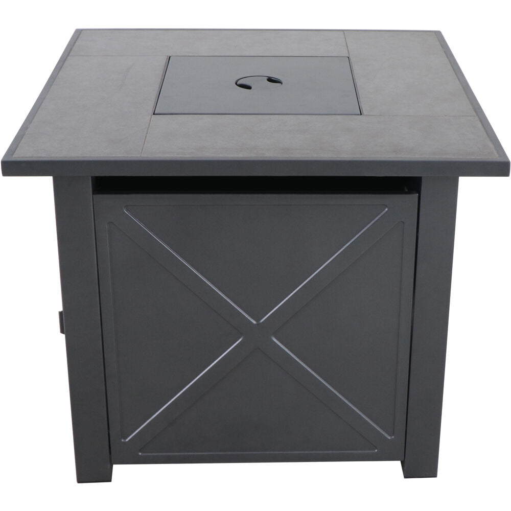 Hanover NAPLES1PCFP Naples Steel Gas Fire Pit with Tile Top and Light Gray Lava Rocks