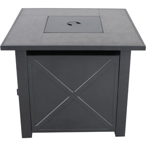 Hanover NAPLES1PCFP Naples Steel Gas Fire Pit with Tile Top and Light Gray Lava Rocks