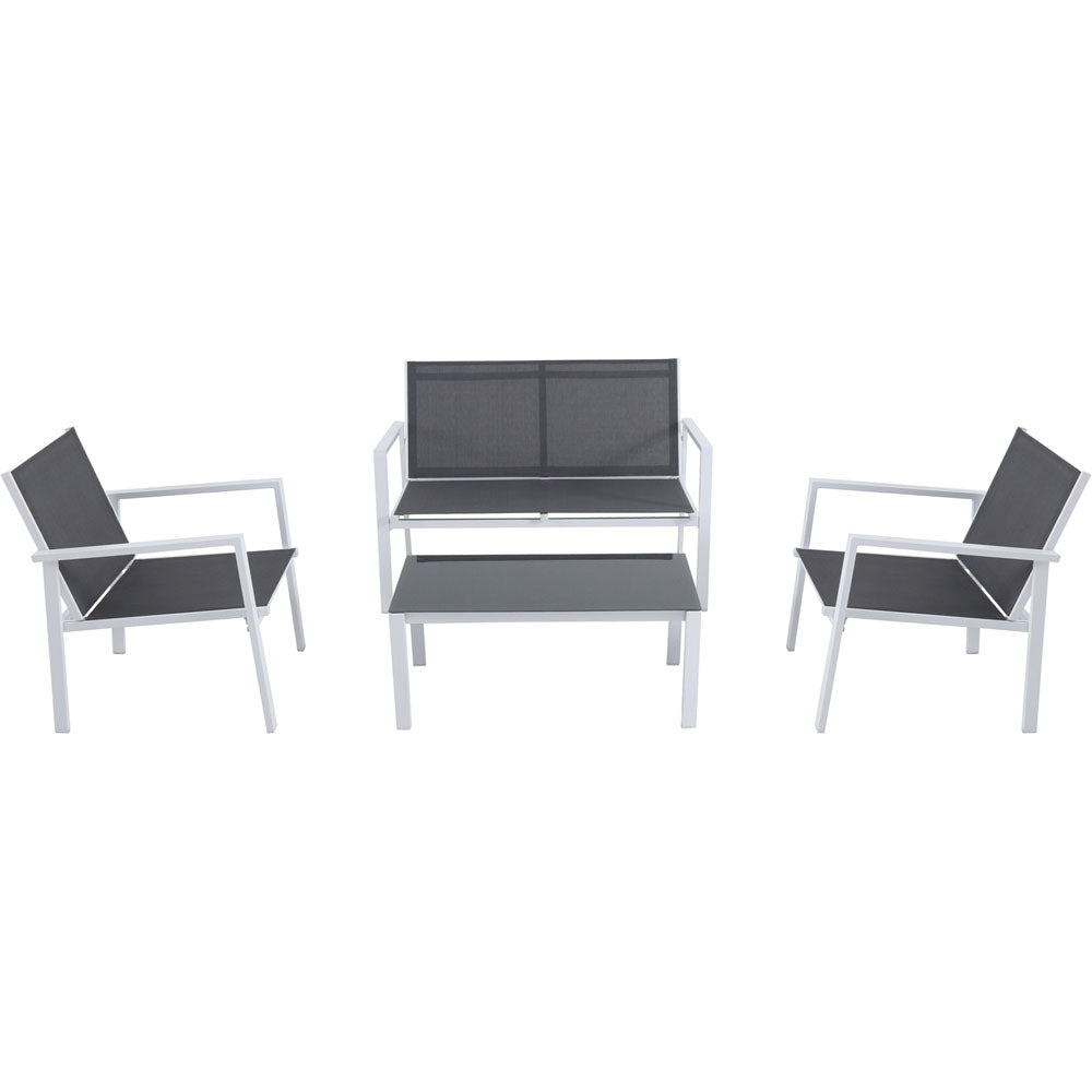 Hanover NAPLES4PC-WG 4pc Seating Set: sling loveseat, 2 sling side chairs, coffee table
