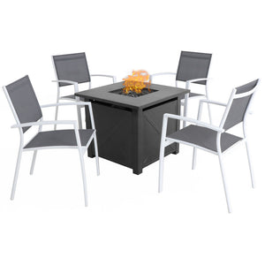 Hanover NAPLES5PCSLFP-WG Naples 5pc Fire Pit: 4 Alum Sling Chairs and Tile Top Fire Pit