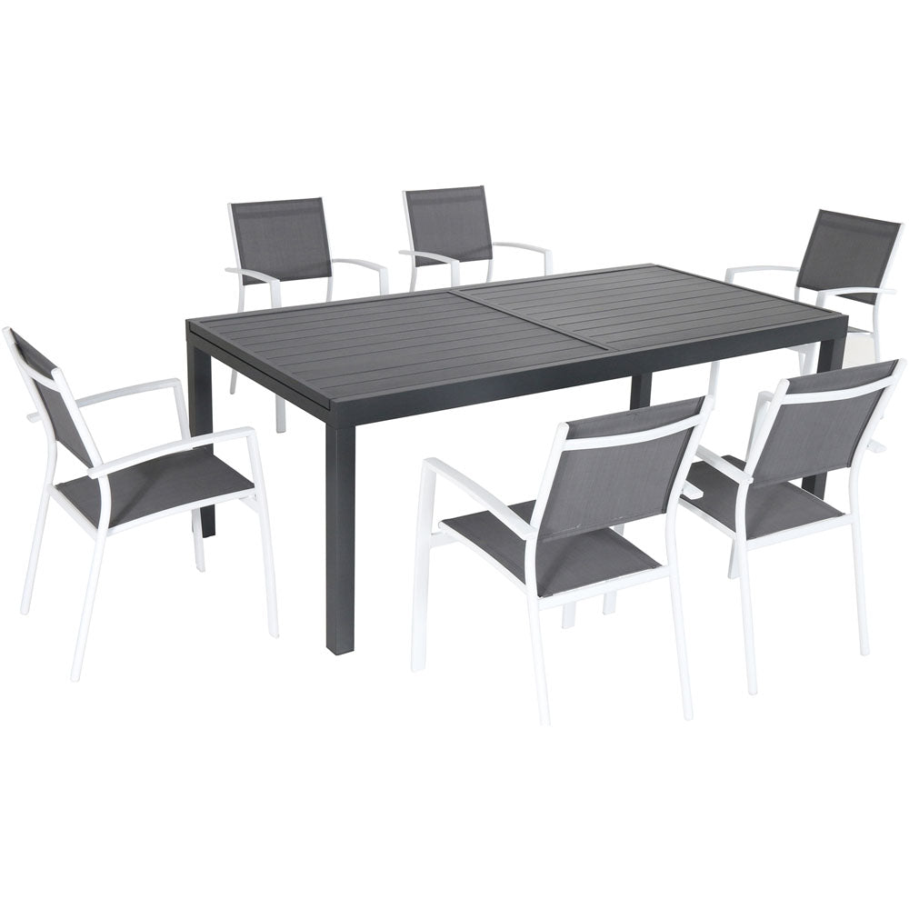 Hanover NAPLESDN7PC-WHT Naples7pc: 6 Aluminum Sling Chairs, Aluminum Extension Table