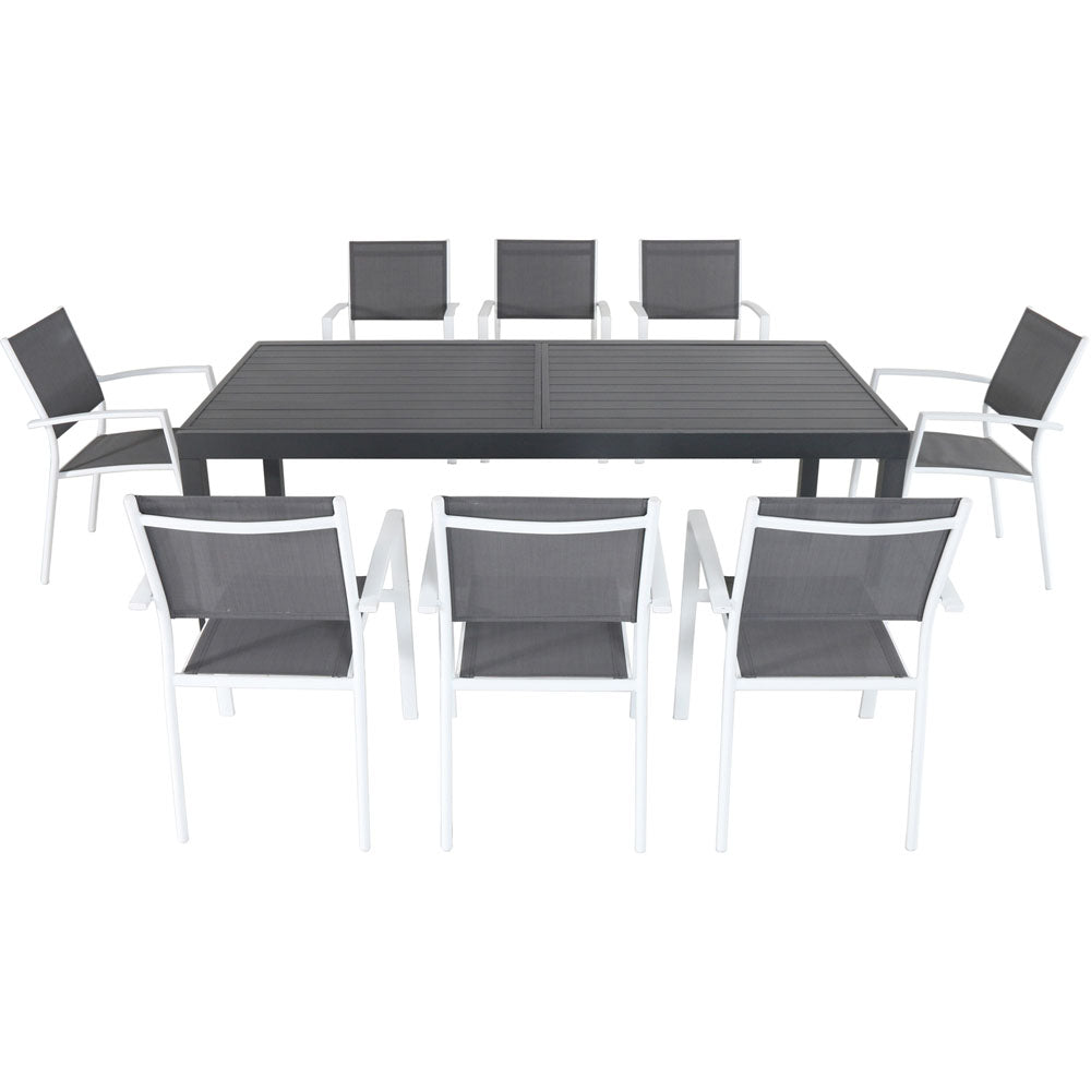 Hanover NAPLESDN9PC-WHT Naples9pc: 8 Aluminum Sling Chairs, Aluminum Extension Table