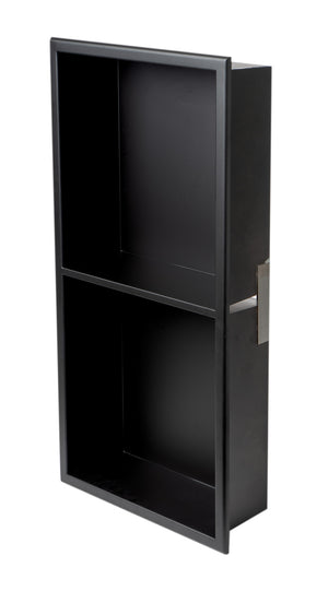 ALFI brand 12 x 24 Black Matte Stainless Steel Vertical Double Shelf Bath Shower Niche