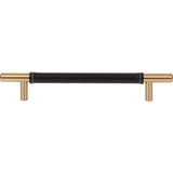 Atlas Homewares Zanzibar Black Leather Pull 6 5/16 Inch (c-c) Warm Brass