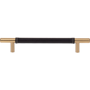 Atlas Homewares Zanzibar Black Leather Pull 6 5/16 Inch (c-c) Warm Brass