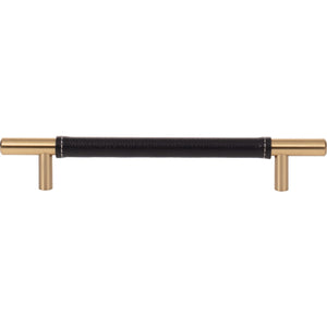 Atlas Homewares Zanzibar Black Leather Pull 6 5/16 Inch (c-c) Warm Brass