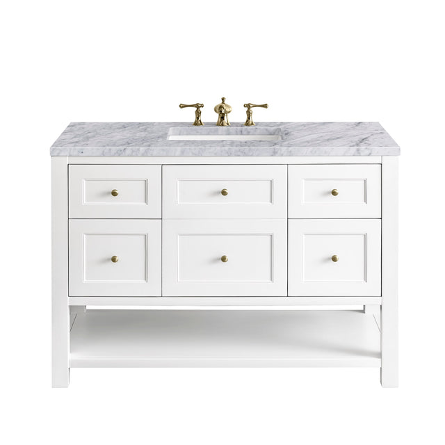 Breckenridge 48" Single Vanity, Bright White w/ 3 CM Carrara Marble Top