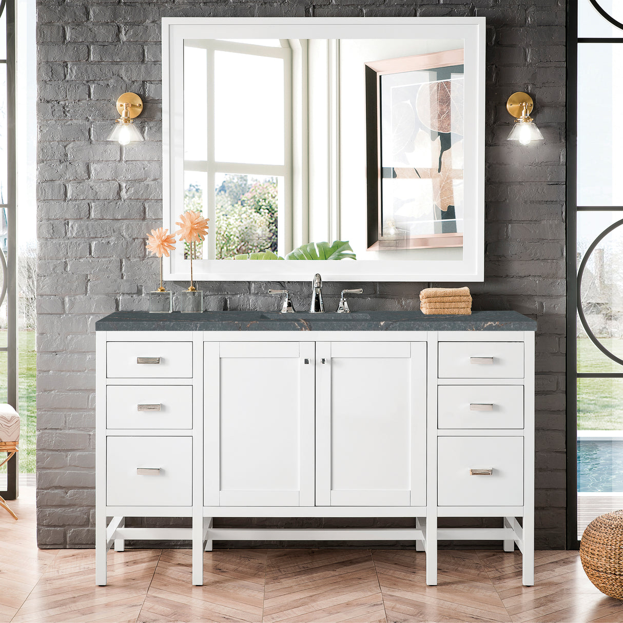Addison 60" Single Vanity, Glossy White w/ 3 CM Parisien Bleu Silestone Top
