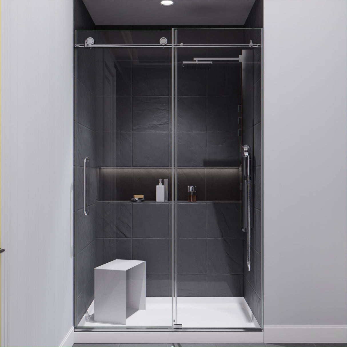 ANZZI SD-AZ8077-01CHR Series 48 in. by 76 in. Frameless Sliding Shower Door in Chrome with Handle