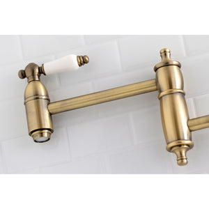 Kingston Brass KS3103PL Restoration Wall Mount Pot Filler Kitchen Faucet, Antique Brass