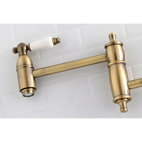 Kingston Brass KS3103PL Restoration Wall Mount Pot Filler Kitchen Faucet, Antique Brass