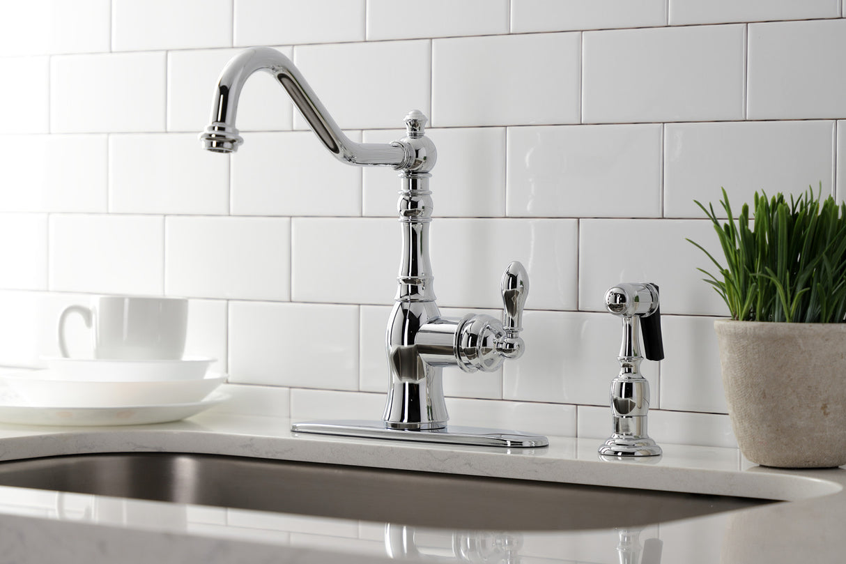 Gourmetier GSY7701ACLBS American Classic Single Handle Kitchen Faucet with Brass Sprayer, Polished Chrome