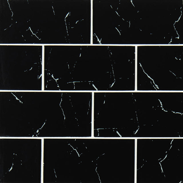 Nero marquina 3x6 matte glass wall tile SMOT-GL-T-NERMAR36 product shot wall view #Size_3"x6"