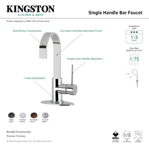 Kingston Brass LS8618NYL New York One-Handle 1-Hole Deck Mounted Bar Faucet, Brushed Nickel