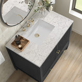 Myrrin 36" Vanity, Carbon Oak w/ 3 CM Eternal Jasmine Pearl Silestone Top