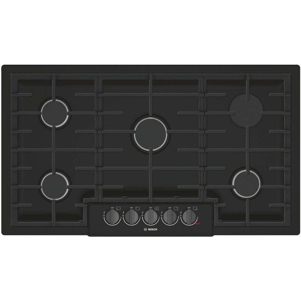 Bosch NGM8646UC S800 36" Gas Cooktop, 5-Burners, Black Stainless Knobs