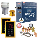 SteamSpa Executive 6 KW QuickStart Acu-Steam Bath Generator Package with Built-in Auto Drain and Install Kit in Polished Gold | Steam Generator Kit with Dual Control Panel Steamhead 240V | EXT600GD-A EXT600GD-A