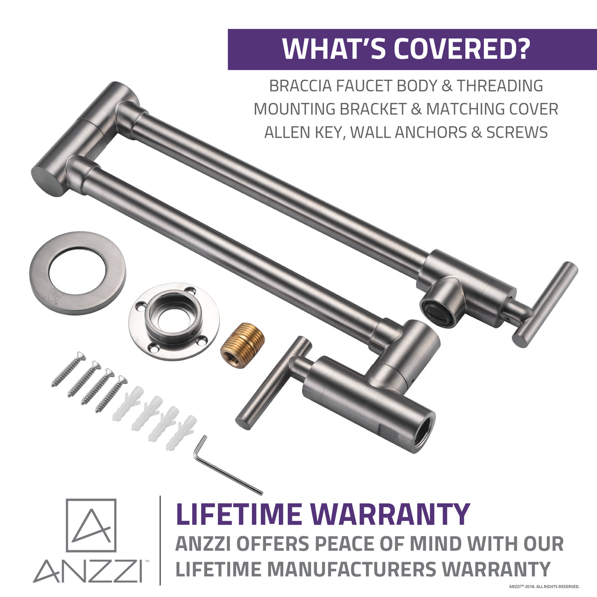 ANZZI KF-AZ258BN Braccia Series 24" Wall Mounted Pot Filler in Brushed Nickel