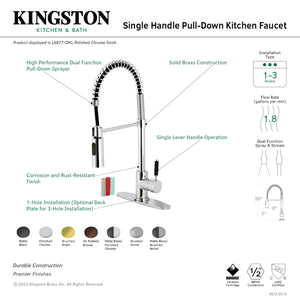 Gourmetier LS8779DKL Kaiser Single-Handle Pre-Rinse Kitchen Faucet, Matte Black/Brushed Nickel