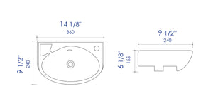 ALFI brand ABC118 White 14" Small Wall Mounted Ceramic Sink with Faucet Hole